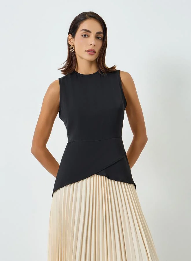 تايك تو فستان ميدي سادة بلا أكمام وتفاصيل كسرات